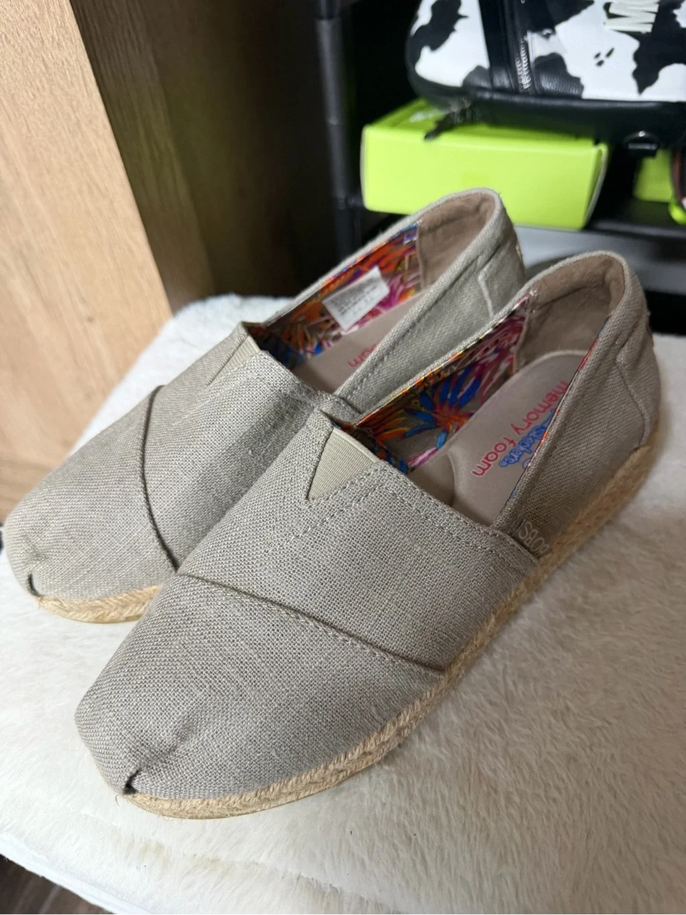 BOBS from Skechers Women's Cream Canvas‎ Espadrille Wedge Slip-On